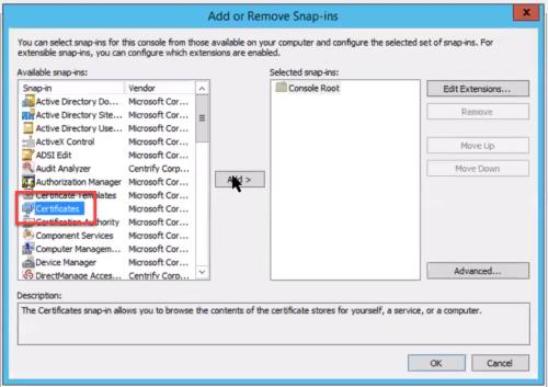 Add Certificate Snap