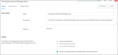 Display Advanced Message Action Settings