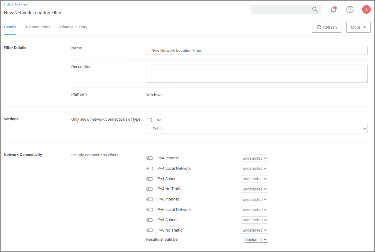 Network Location filter