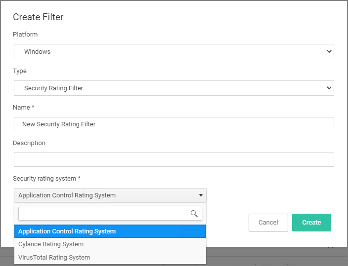 Security ratings filter