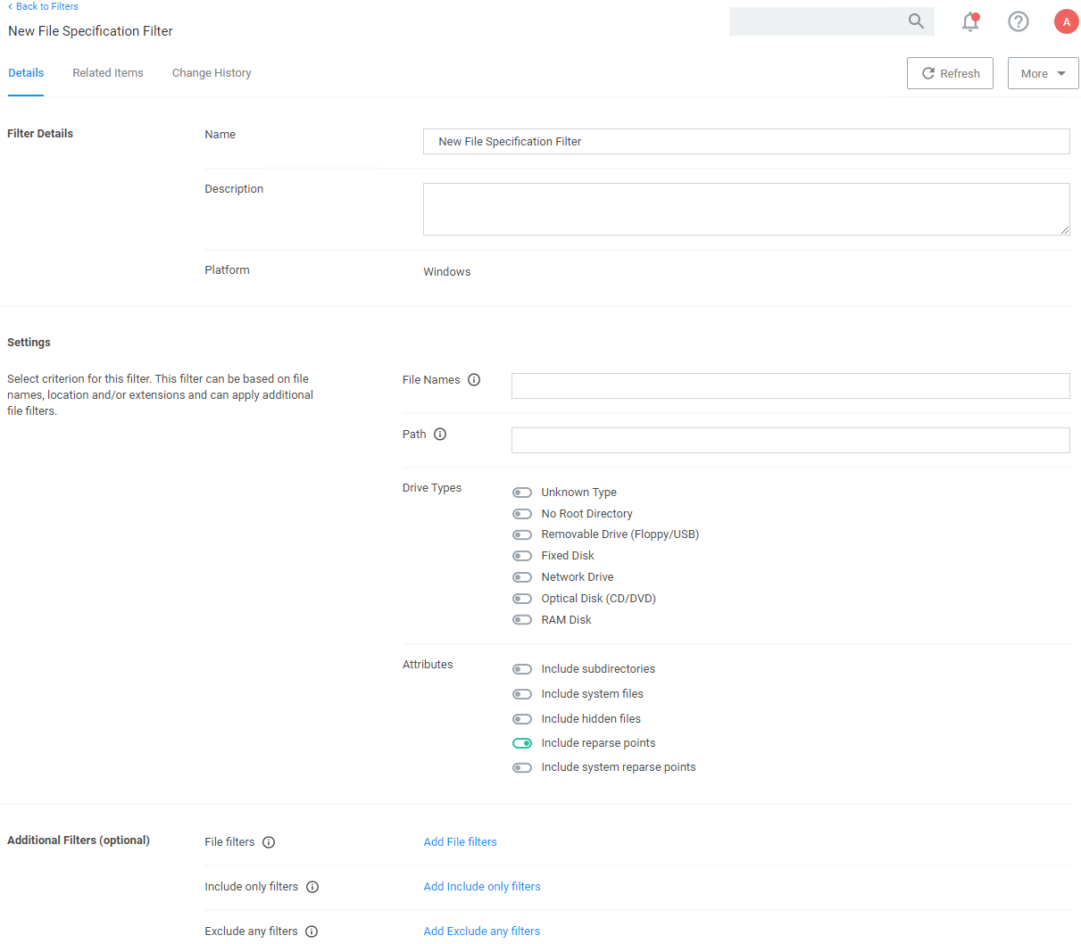 file specification filter