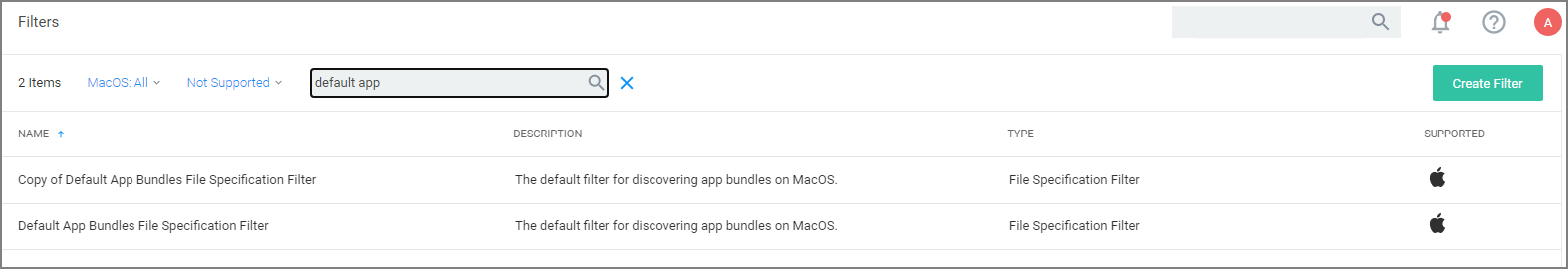 App Bundles filter