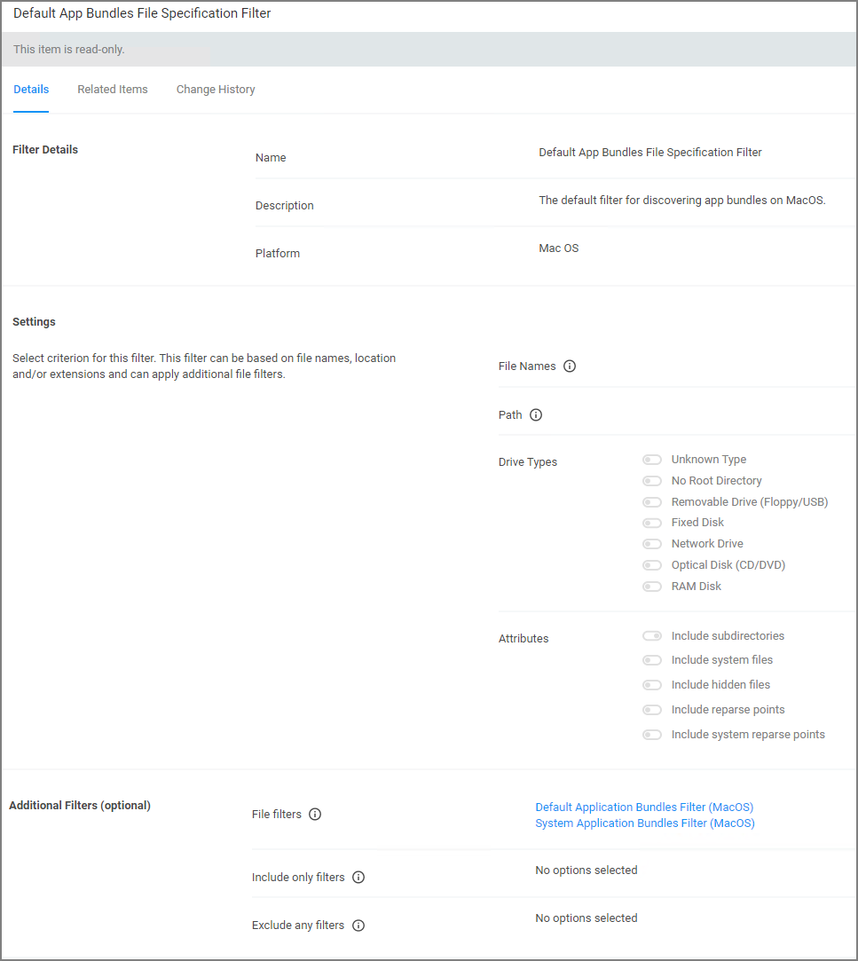 App Bundles filter