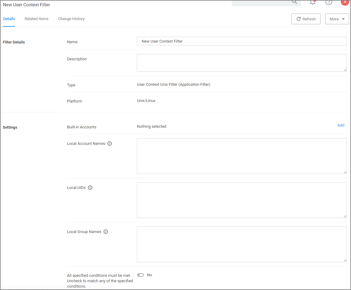User Context Filter templates