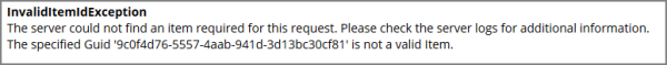 Invalid Item Id Exception message