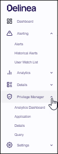 Privileged Behavior Analytics for Privilege Manager Applications Menu