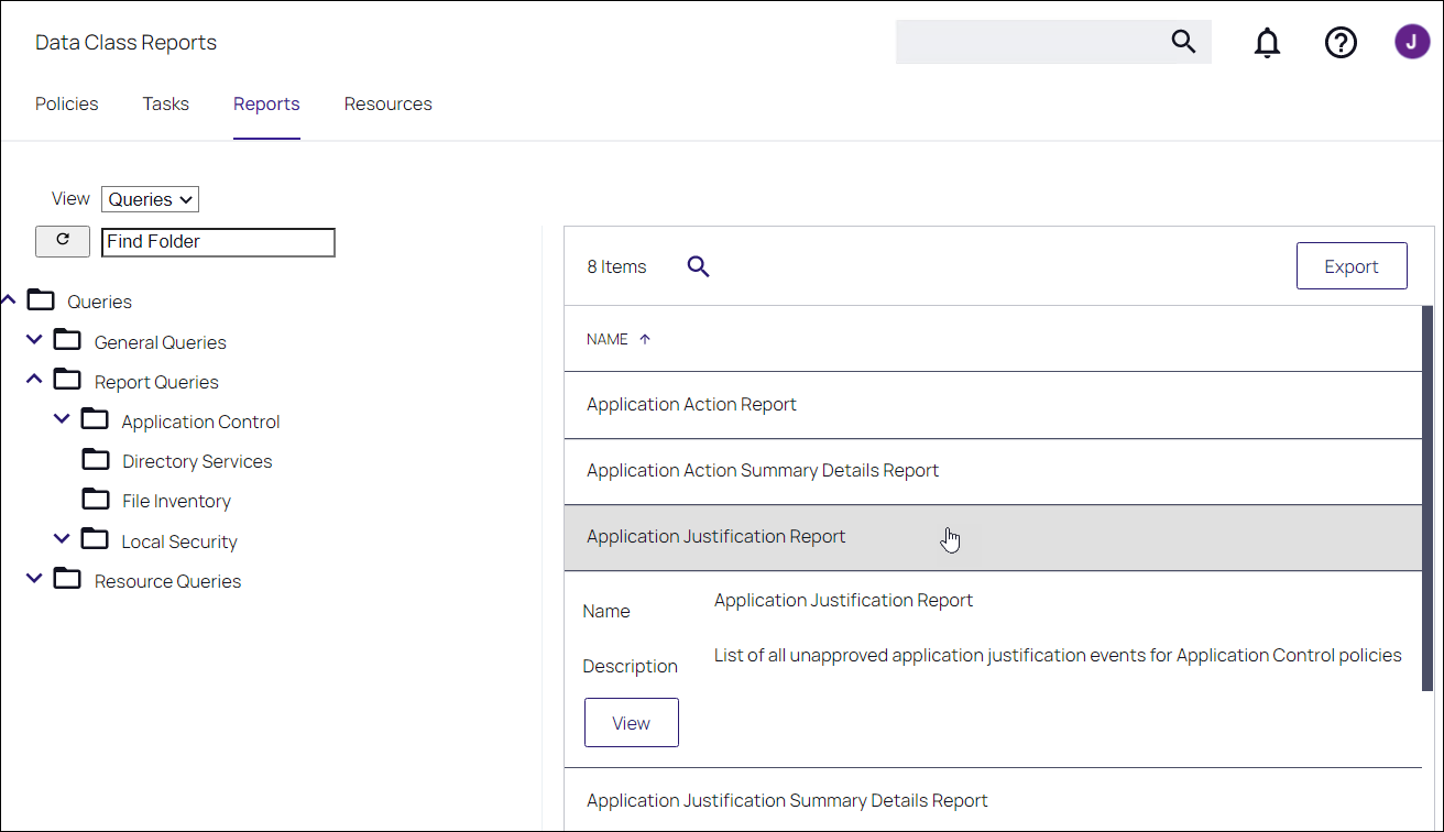 Opening the report query from the folder view
