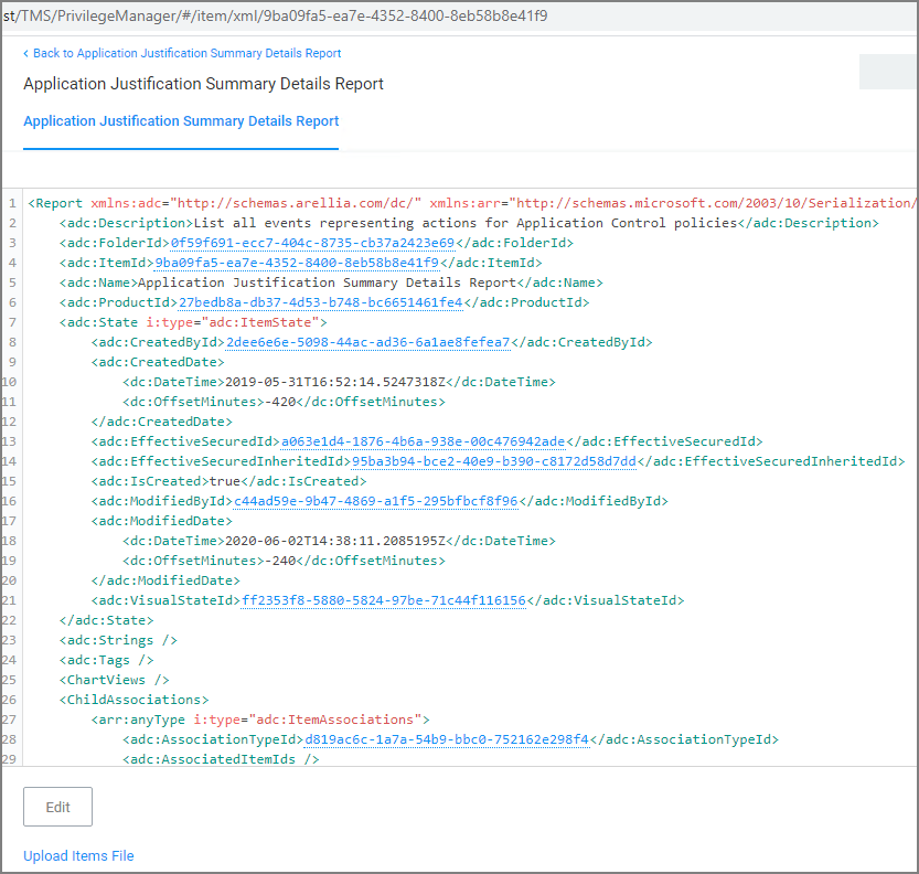 XML view of report