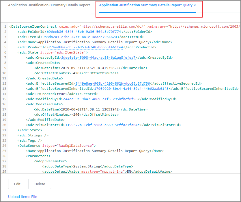 Open XML of query object