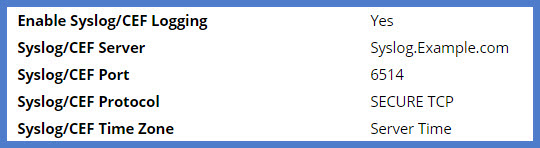 Enable Syslog/CEF Logging