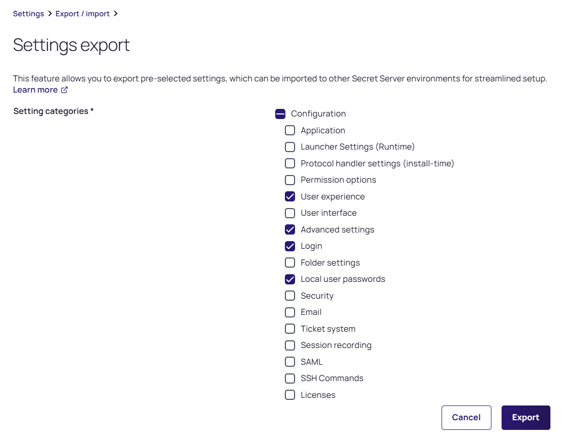 Exporting and Importing Secret Server Settings