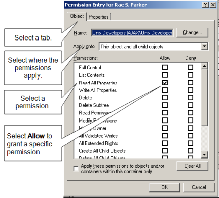 Active Directory Allow permissions