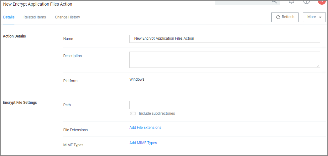 Display Encrypt Application Files Settings