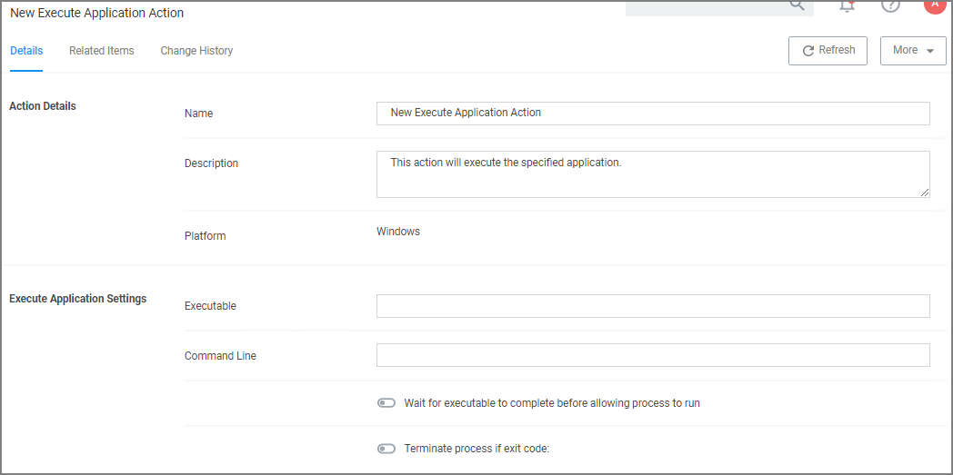 Display Execute Application Settings