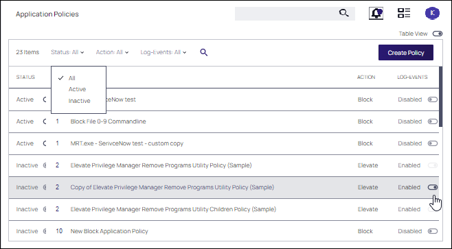 Search and Filter controls