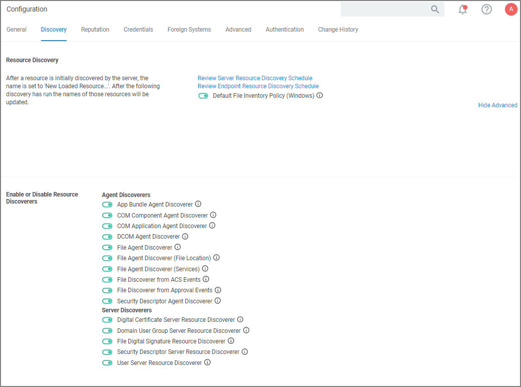 Configuration Discovery tab overview