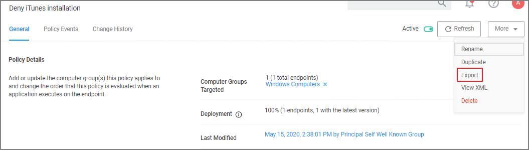Specific Policy Export